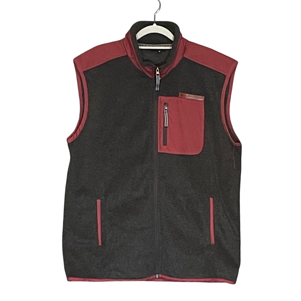 Simply Southern Mens Medium Fleece Vest Gray  Full Zip Colorblock Mock Gorpcore